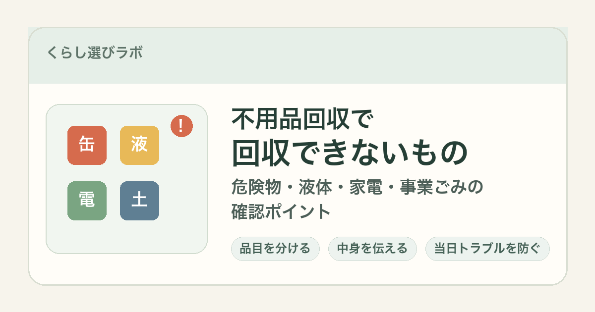 不用品回収で回収可否を確認したい品目を示すアイキャッチ画像