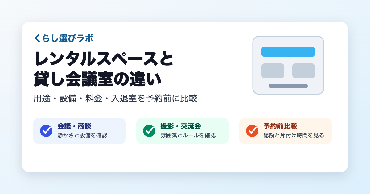 レンタルスペースと貸し会議室の違いを比較するチェックリスト画像