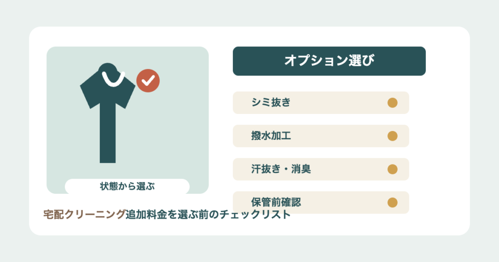 宅配クリーニングのシミ抜き、撥水、汗抜きなどのオプション選びチェックリスト