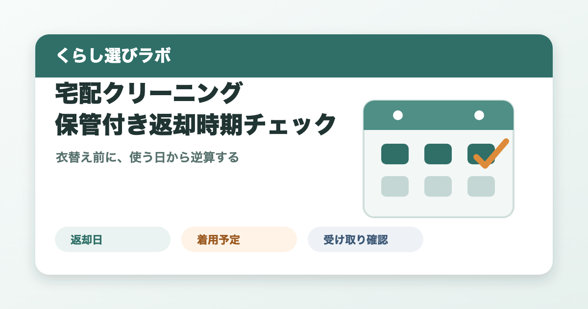 宅配クリーニング保管付きの返却時期チェックリストを示すアイキャッチ画像
