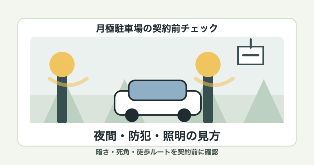 月極駐車場の夜間利用と防犯確認ポイントを示すアイキャッチ画像