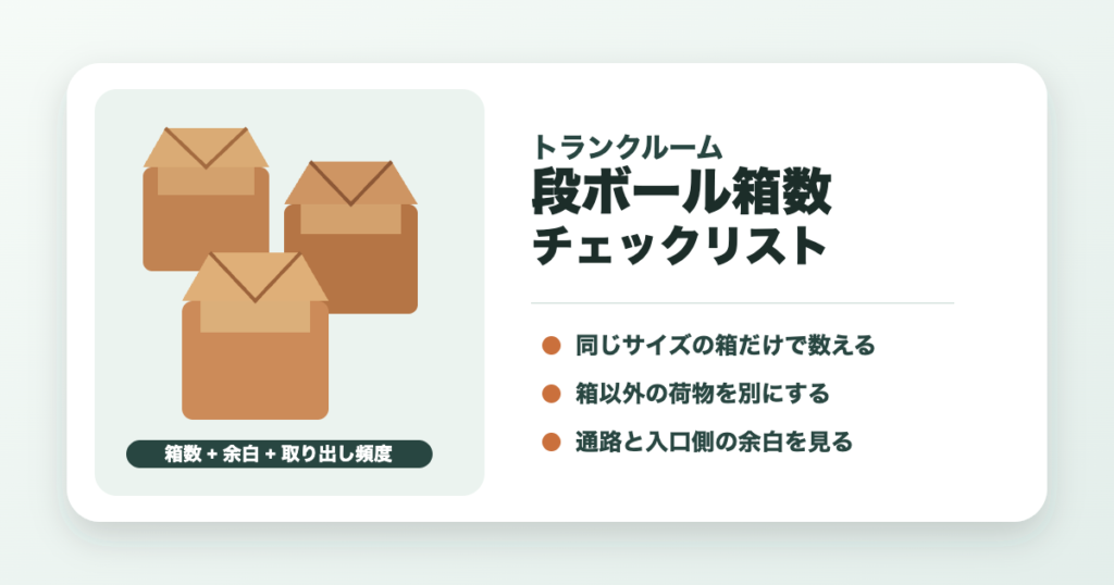 トランクルームの段ボール箱数、余白、取り出し頻度を確認するチェックリストのアイキャッチ画像