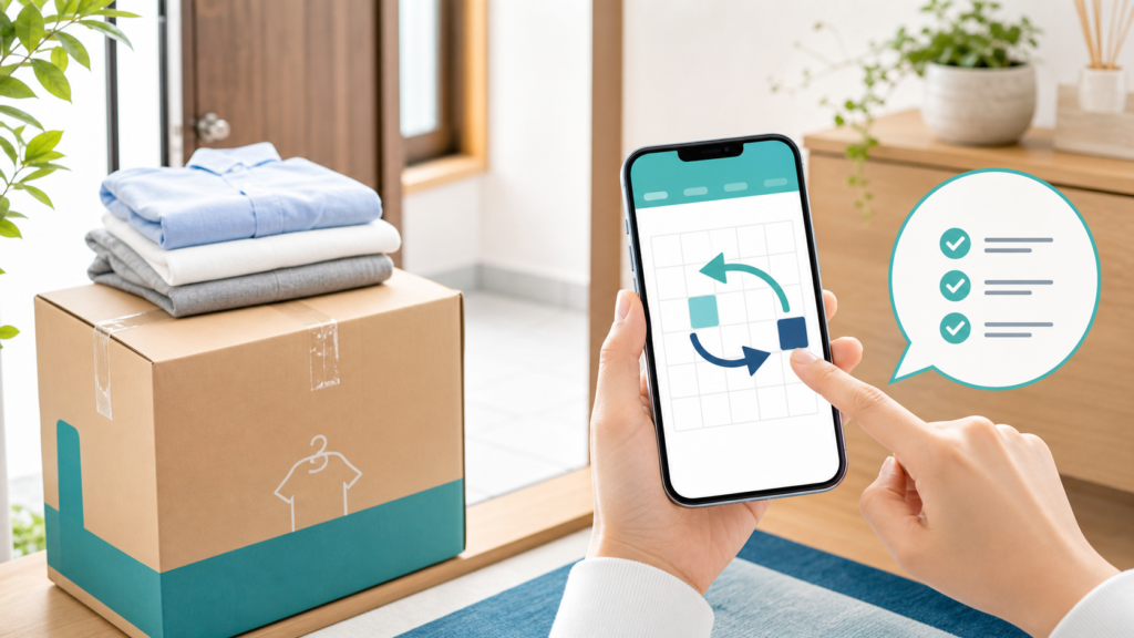 宅配クリーニングの集荷日時変更をスマートフォンで確認するイメージ